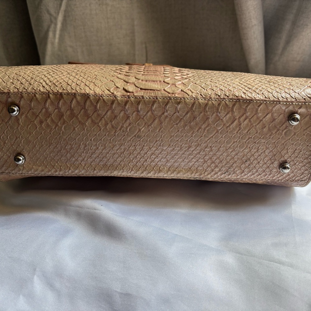 Brahmin Beige Python-Embossed Top-Handle Satchel - Picture 6 of 14
